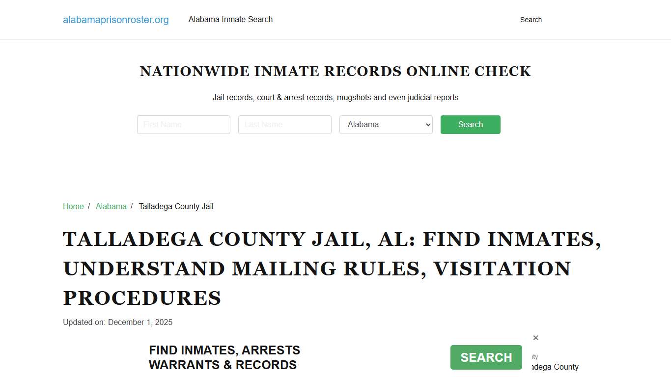 Talladega County Jail, AL: Inmate Search, Mailing and Visitation Rules