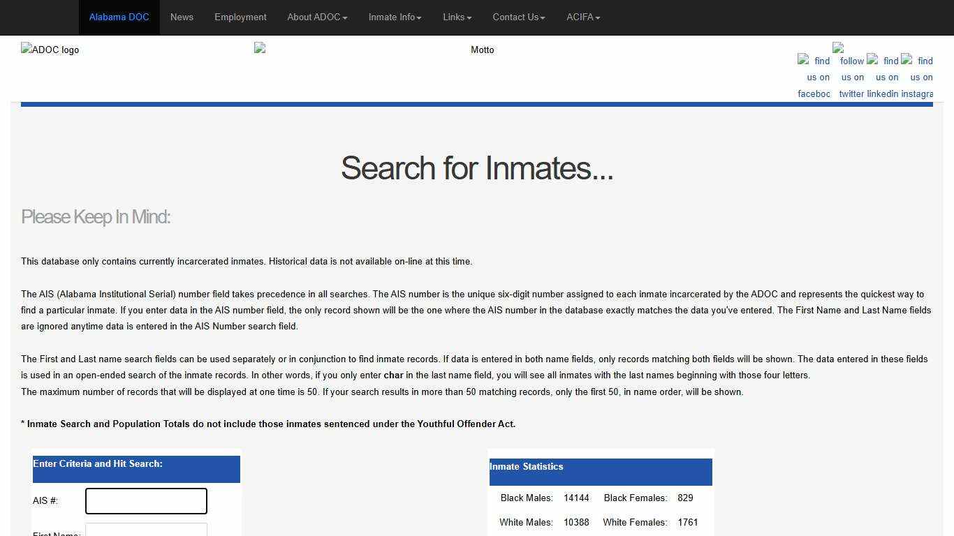 - Alabama Dept of Corrections