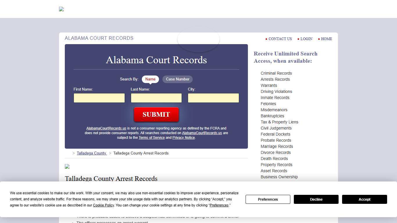 Talladega County Arrest Records AlabamaCourtRecords.us